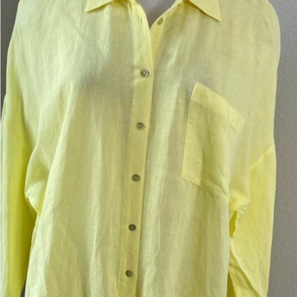 L'Agence Talitha Tie Blouse Yellow Button Up Shirt Linen Blend Top - Picture 6 of 15
